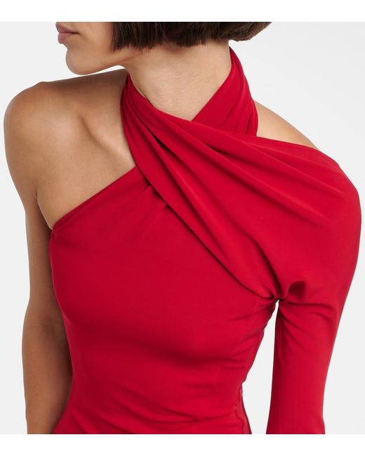 Courreges Red One-Shoulder Crepe Maxi Dress