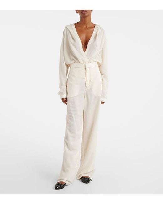 Alaïa White Hooded Wool-Blend Bodysuit