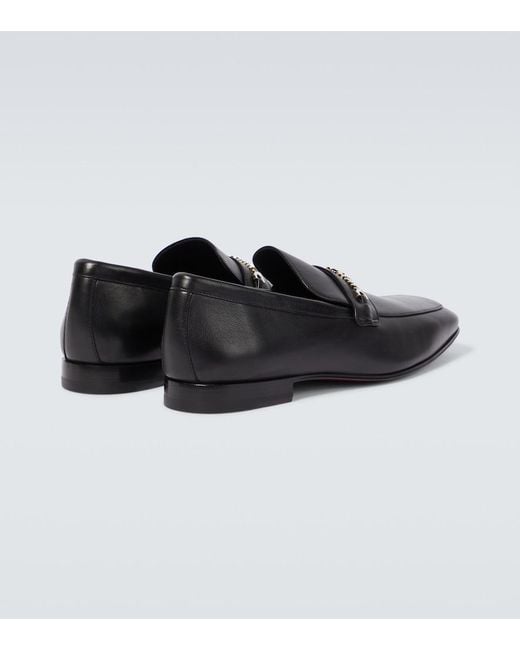 Christian Louboutin Black Mj Moc Chain-Embellished Leather Loafers for men