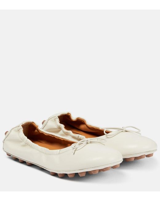 Tod's White Leather Ballet Flats