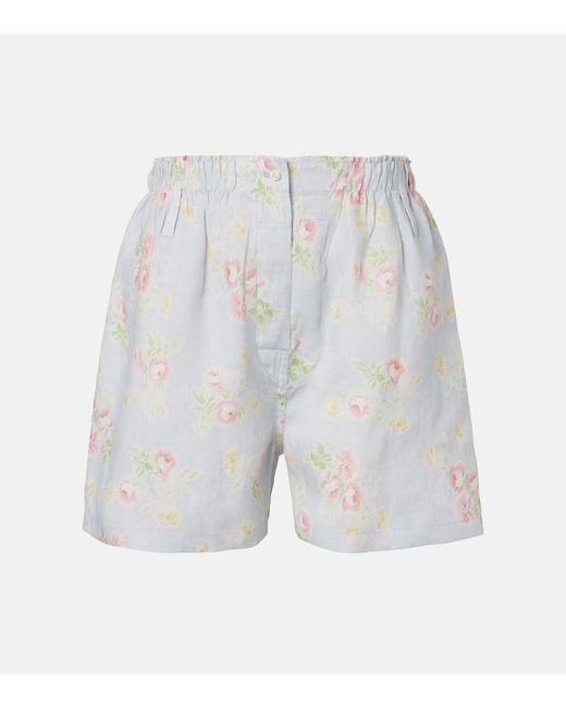 Prada White Floral Linen Shorts