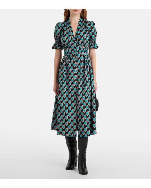 Diane von Furstenberg Green Erica Printed Cotton Midi Dress