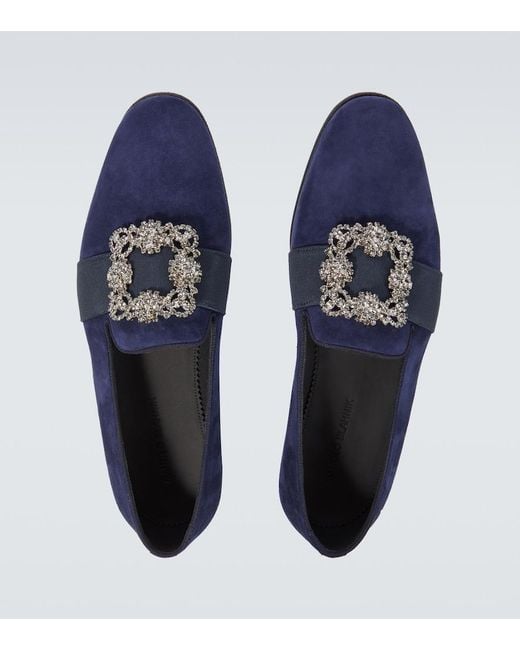 Manolo Blahnik Blue Carlton Embellished Suede Loafers for men