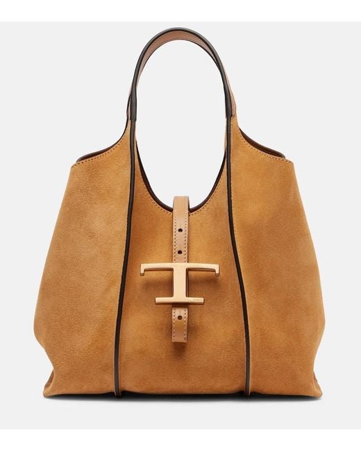 Tod's Brown T Timeless Small Suede Tote Bag