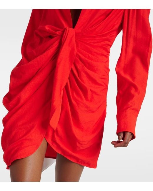 Jacquemus Red La Robe Bahia Draped Shirt Dress