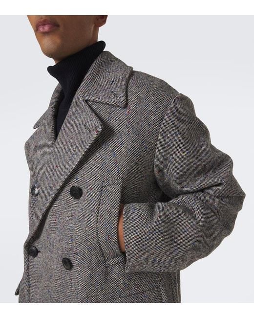 Dries Van Noten Gray Double-Breasted Wool Coat for men