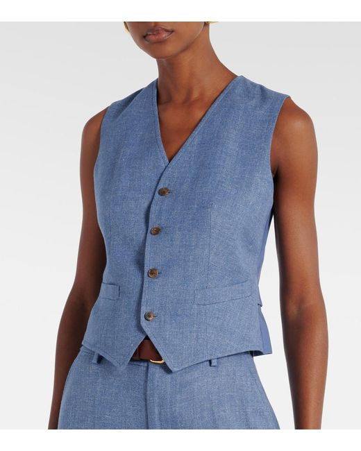Polo Ralph Lauren Blue Linen And Cotton Twill Vest