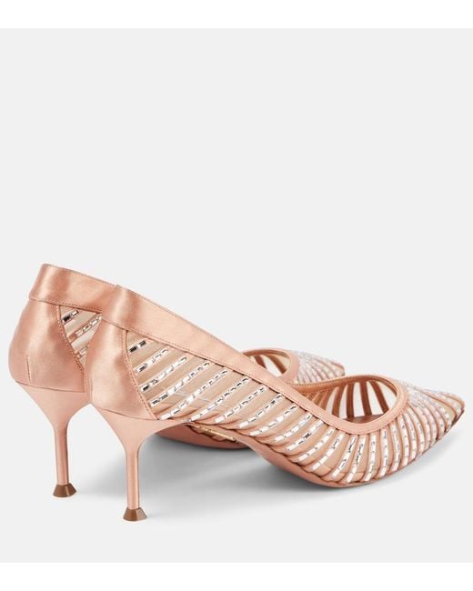 Aquazzura Pink Passions Crystal 65 Satin Pumps