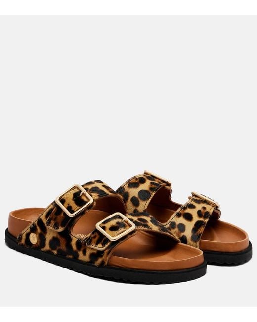Birkenstock Brown Arizona Leopard-Print Calf Hair Slides