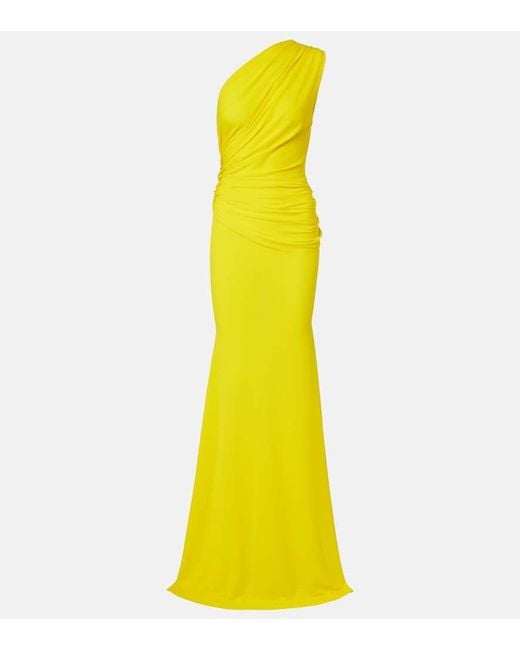Alex Perry Yellow Draped One-Shoulder Crepe Jersey Gown