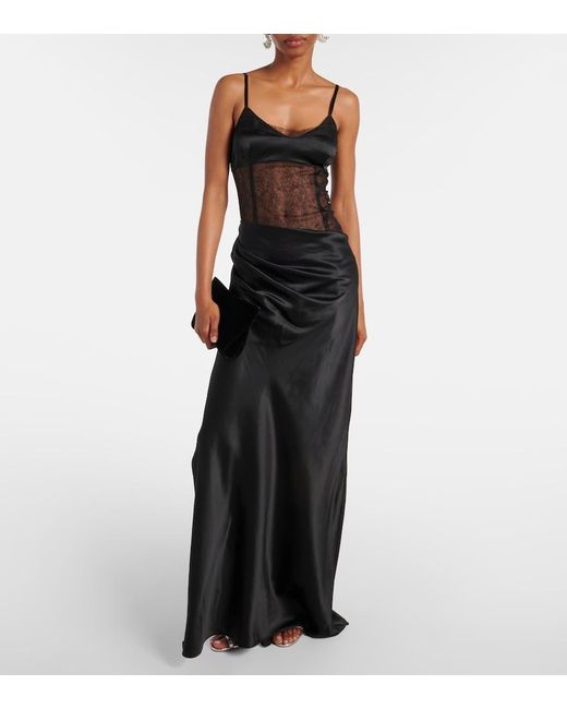 Sir Black Dunya Draped Silk Satin Gown