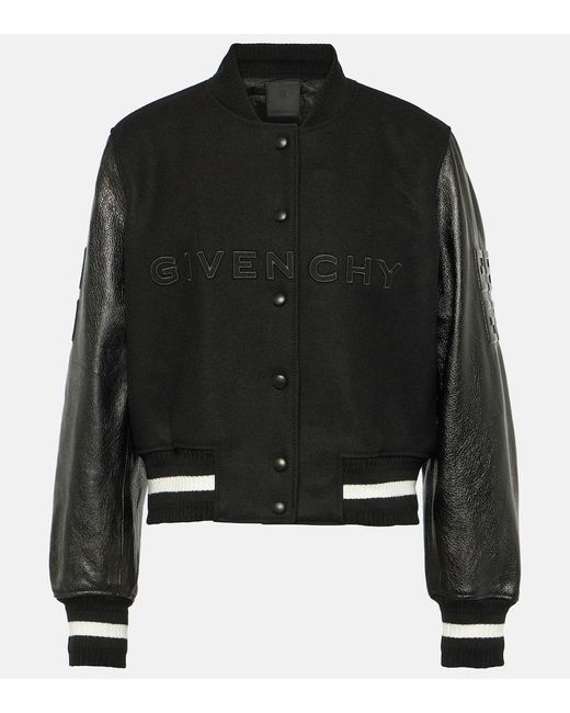 Givenchy Black Wool-blend And Leather Varsity Jacket