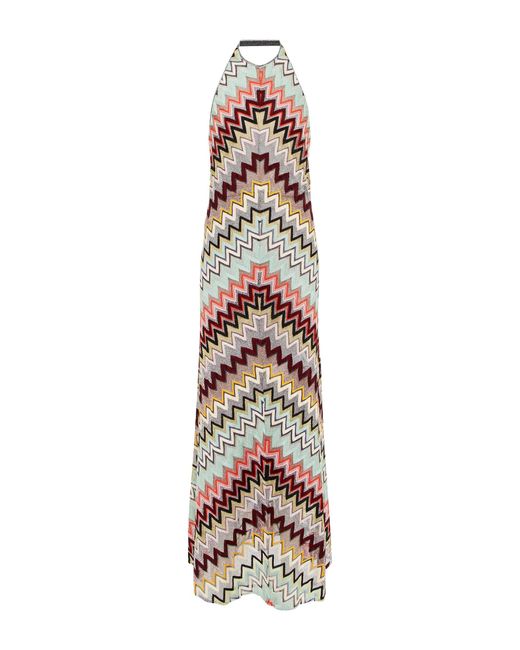 Missoni Multicolor Zig-zag Halterneck Knit Maxi Dress