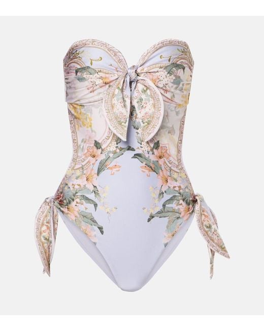 Zimmermann White Bedruckter Badeanzug Wylie Scarf Tie