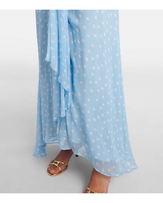 Rixo Blue Meera Polka-Dot Shirred Gown