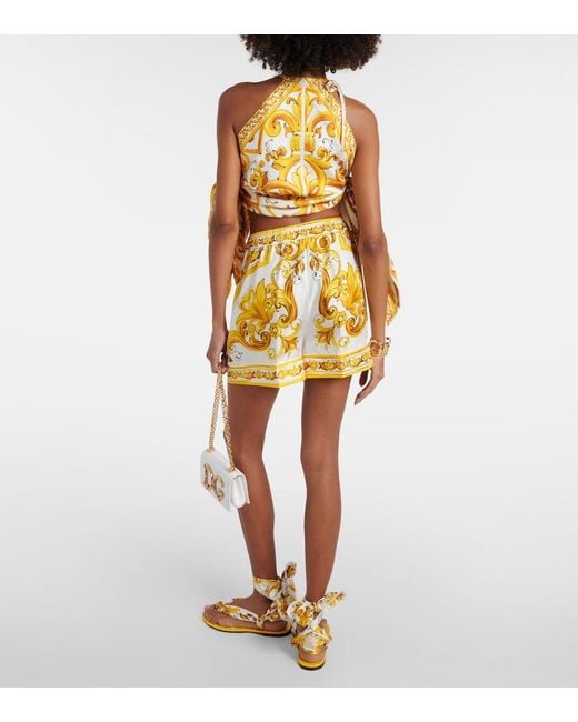 Dolce & Gabbana Yellow Printed Silk Shorts