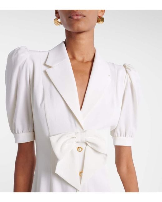 Alessandra Rich White Wool-Blend Crepe Midi Dress