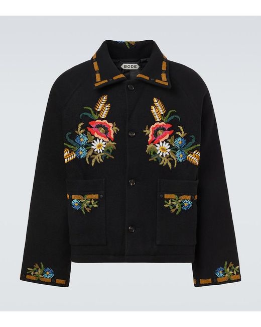 Bode Black Beaded Aquitaine Embellished Wool Jacket for men