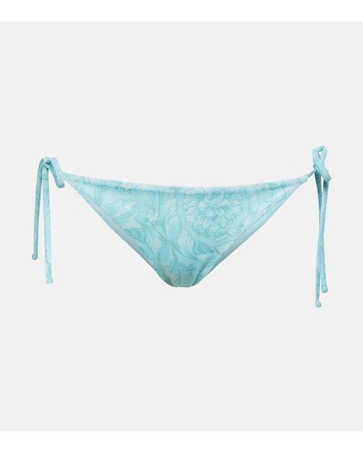 Versace Blue Barocco Low-Rise Bikini Bottoms