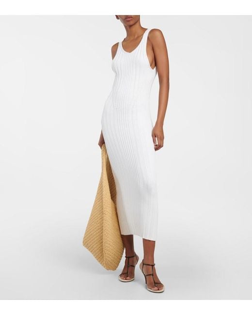 Khaite White Ottilie Cotton-Blend Midi Dress