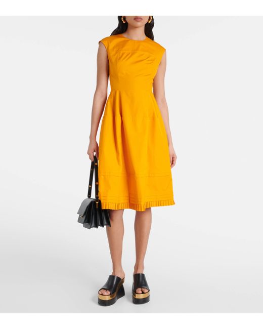 Marni Yellow Pleated Cotton Midi Dress