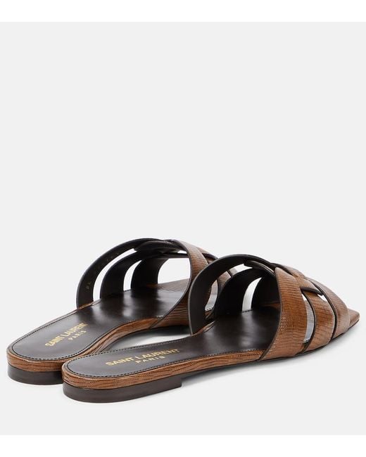 Saint Laurent Brown Tribute Lizard-Effect Leather Slides