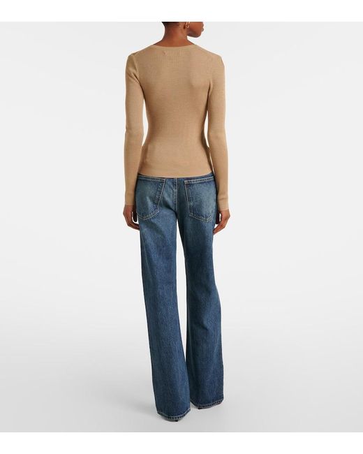 Nili Lotan Natural Kyrie Ribbed-Knit Silk Henley Shirt