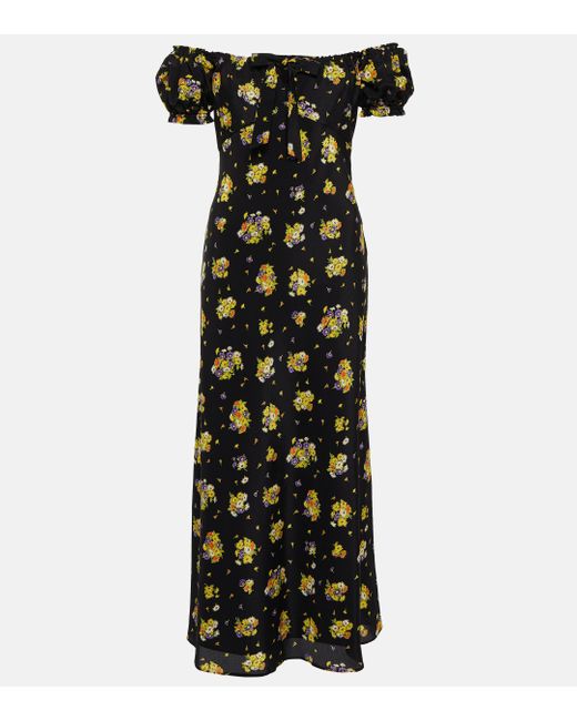 Alessandra Rich Black Floral-print Silk Crepe De Chine Dress