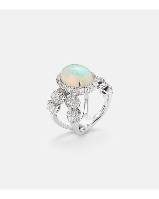 YEPREM White Reign Supreme 18Kt Ring With Diamonds And Opal