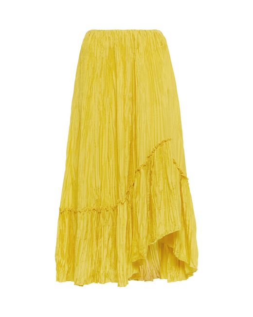 Vince Crushed Silk Midi Skirt in Yellow Lyst