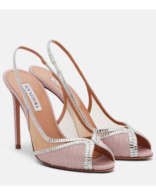 Aquazzura Pink Wild Aurora Embellished Slingback Sandals