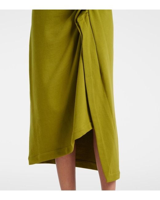 Dries Van Noten Green Gathered Cotton Midi Skirt