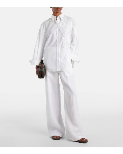 Brunello Cucinelli White Weite Hose Aus Baumwolle