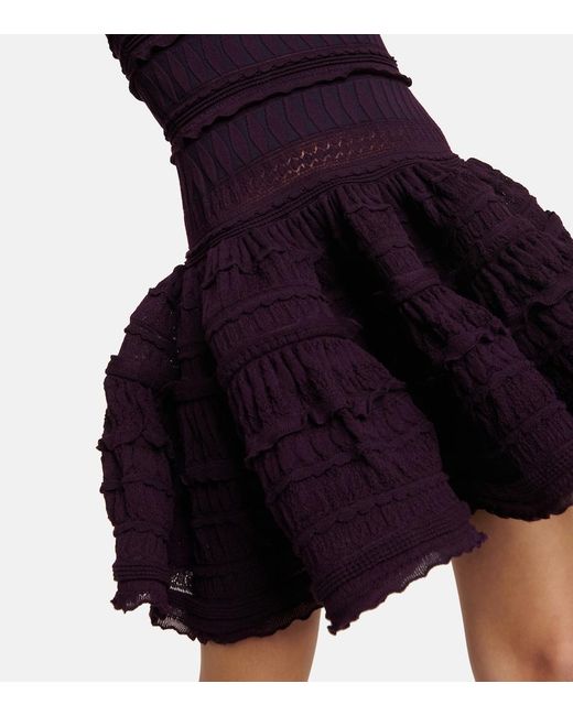 Alaïa Blue Alaia Ruffle Virgin Wool Minidress