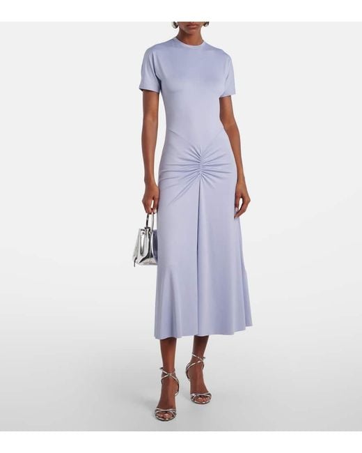 Victoria Beckham Blue Gathered Jersey Midi Dress