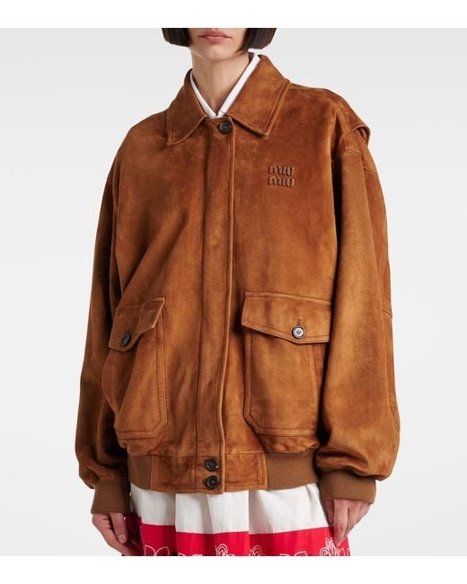 Chaqueta De Ante Con Logo Miu Miu de color Brown