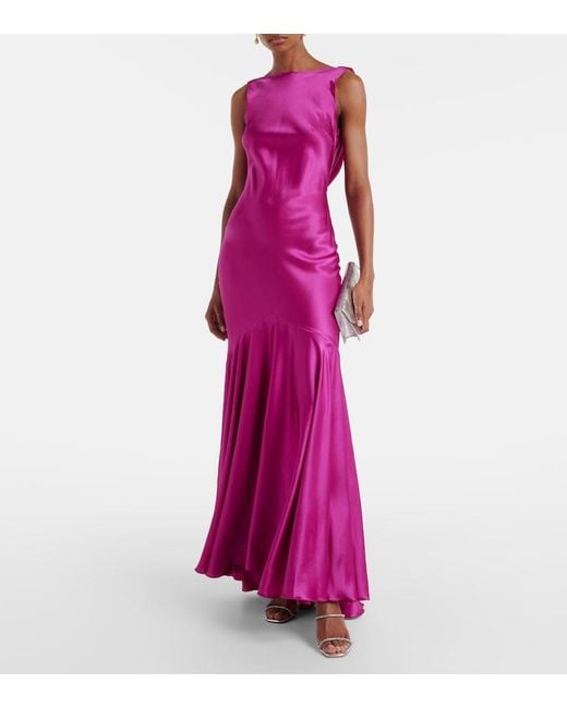 Nina Ricci Purple Open-Back Silk-Blend Satin Maxi Dress