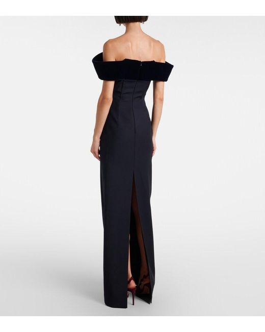 David Koma Blue Off-Shoulder Wool-Blend Bustier Gown