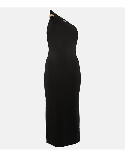 Galvan Black One-Shoulder Midi Dress