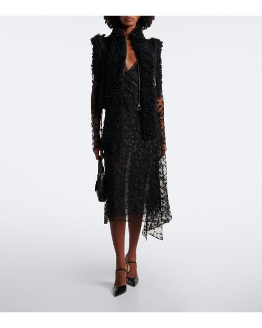 Fendi Black Asymmetric Lace Midi Dress