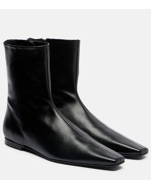 Totême Black Leather Ankle Boots
