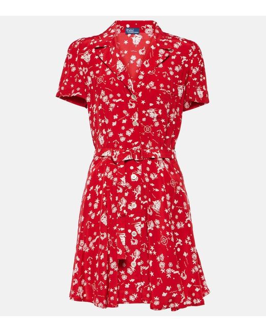 Polo Ralph Lauren Red Bedrucktes Minikleid