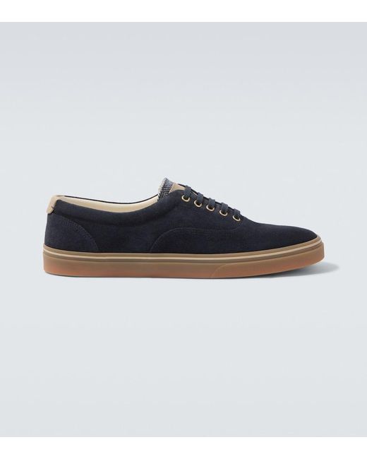 Brunello Cucinelli Blue Leather-Trimmed Suede Sneakers for men