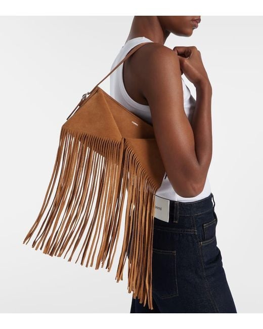 Coperni Brown Fringed Suede Shoulder Bag