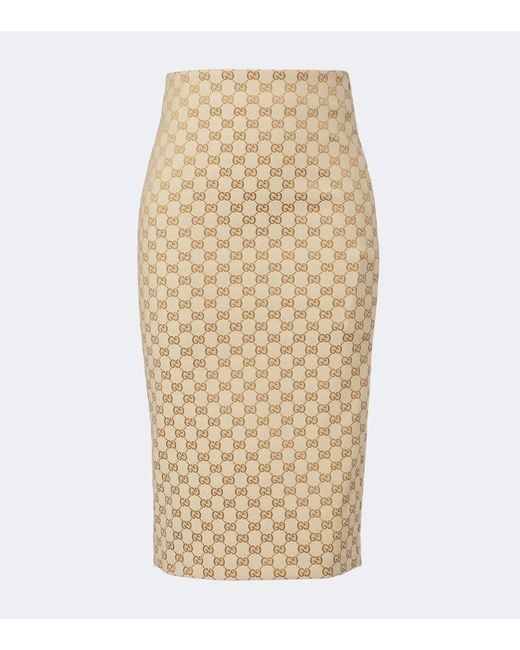 Gucci Natural Gg Canvas Cotton-Blend Pencil Skirt