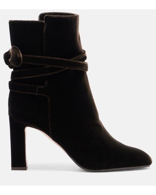 Aquazzura Black Very Bow 85 Velvet Ankle Boots