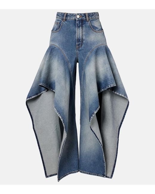 Alaïa Blue Ruffled Wide-Leg Jeans