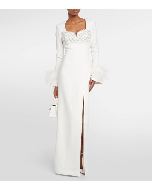 Rebecca Vallance White Bridal Blanche Feather-trimmed Gown