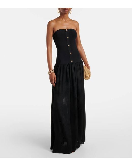 Self-Portrait Black Belted Knitted Strapless Maxidress