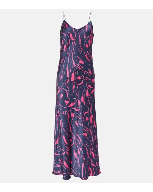 Asceno Purple Lyon Printed Silk Maxi Dress